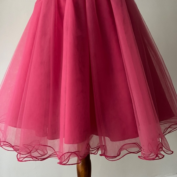 Formal Strapless Mini Dress Small Homecoming Retro Dress Fit n Flair Hot Pink - Picture 9 of 17